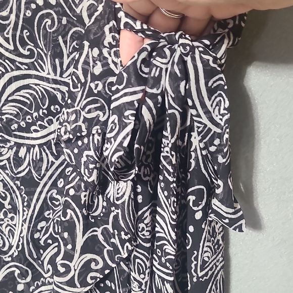 CALVIN KLEIN Women's Black Belted Hi Lo Paisley Surplice Neck Midi Dress -Size 6 - Picture 7 of 16